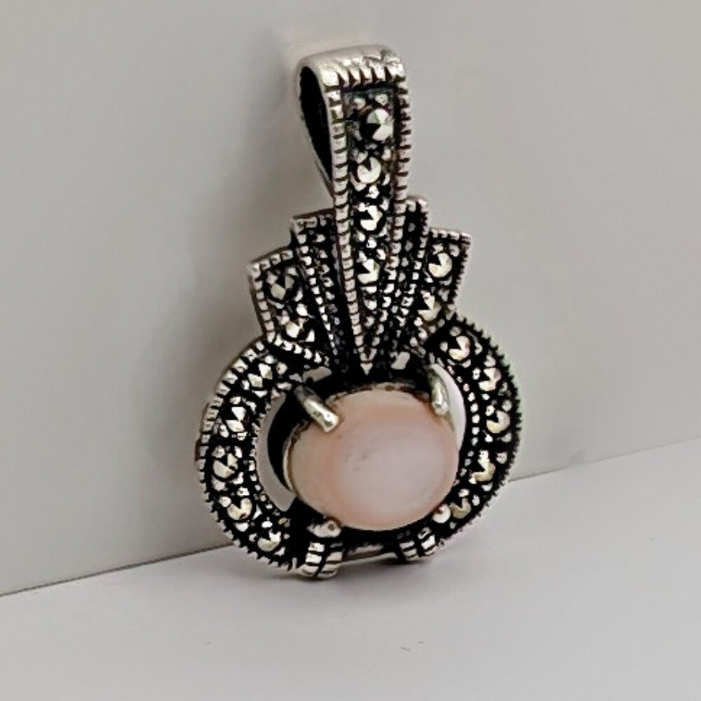Art Deco Marcasite Pink Stone Pendant